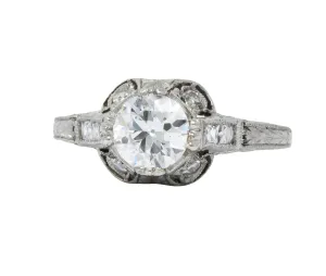 Edwardian 1.20 CTW Diamond Platinum Engagement Ring GIA