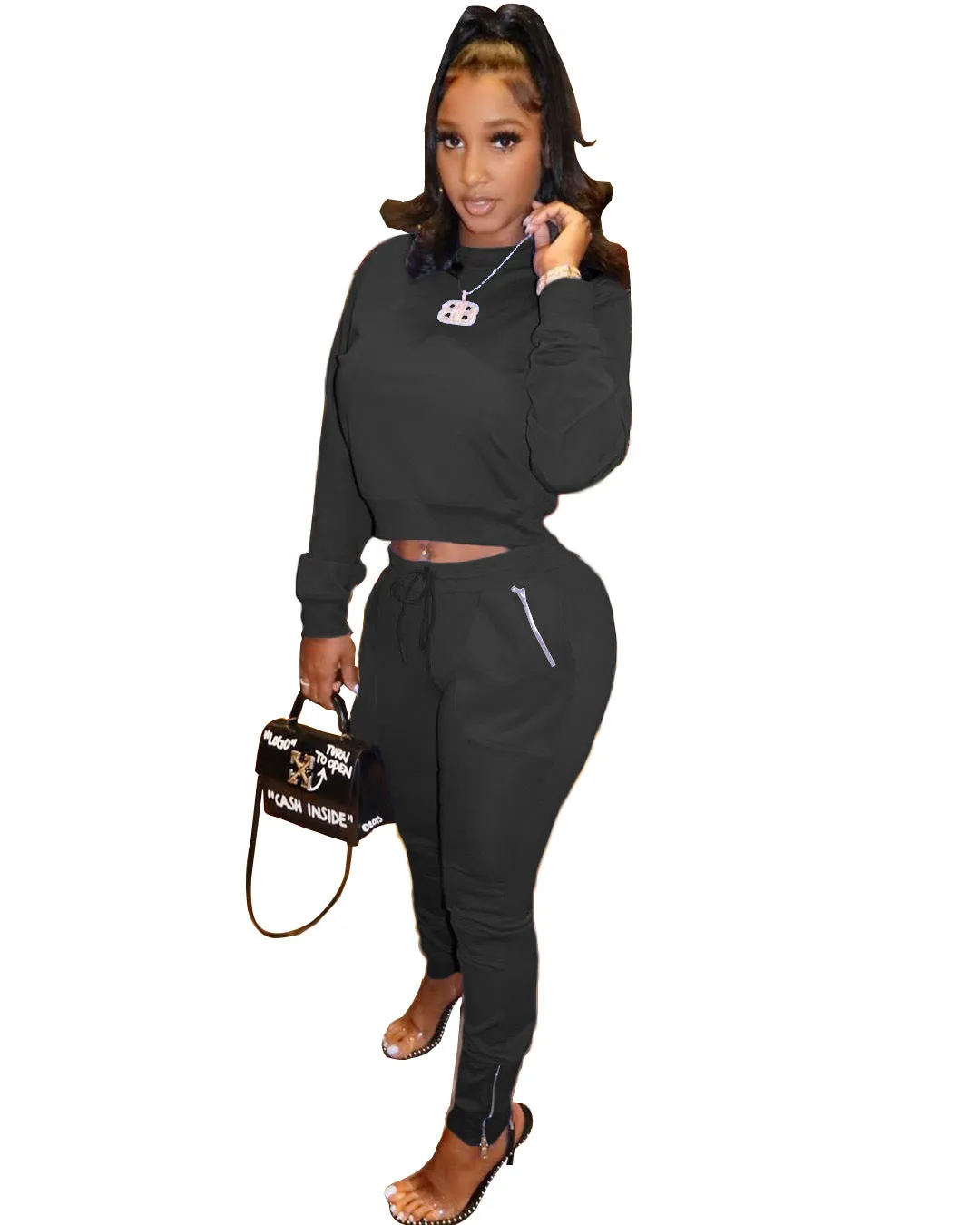 Effortlessly Stylish Long Sleeve T-Shirt and Sports Pants Relaxed Two-Piece Set