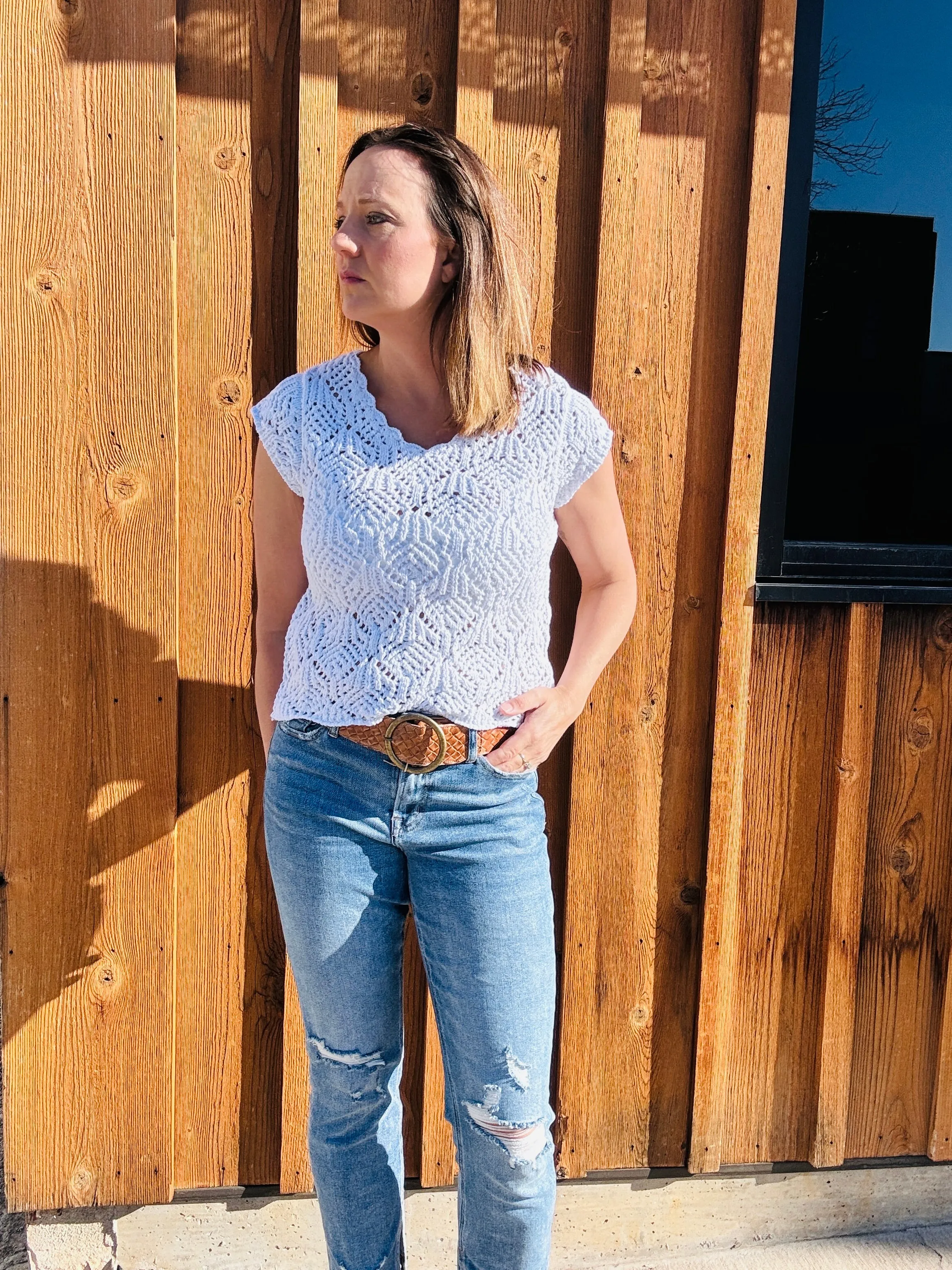 ELAN Sleeveless Crochet Sweater