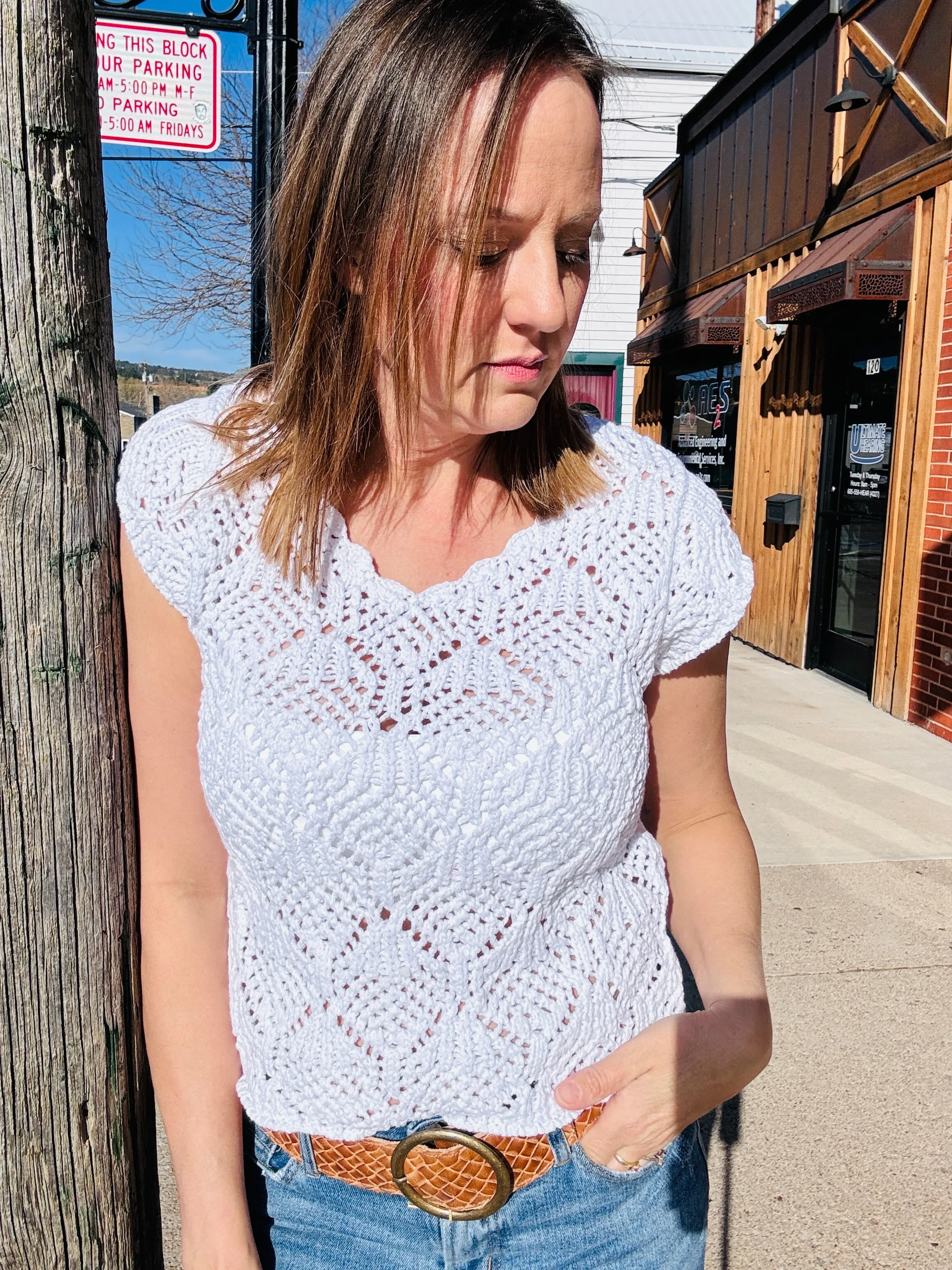 ELAN Sleeveless Crochet Sweater