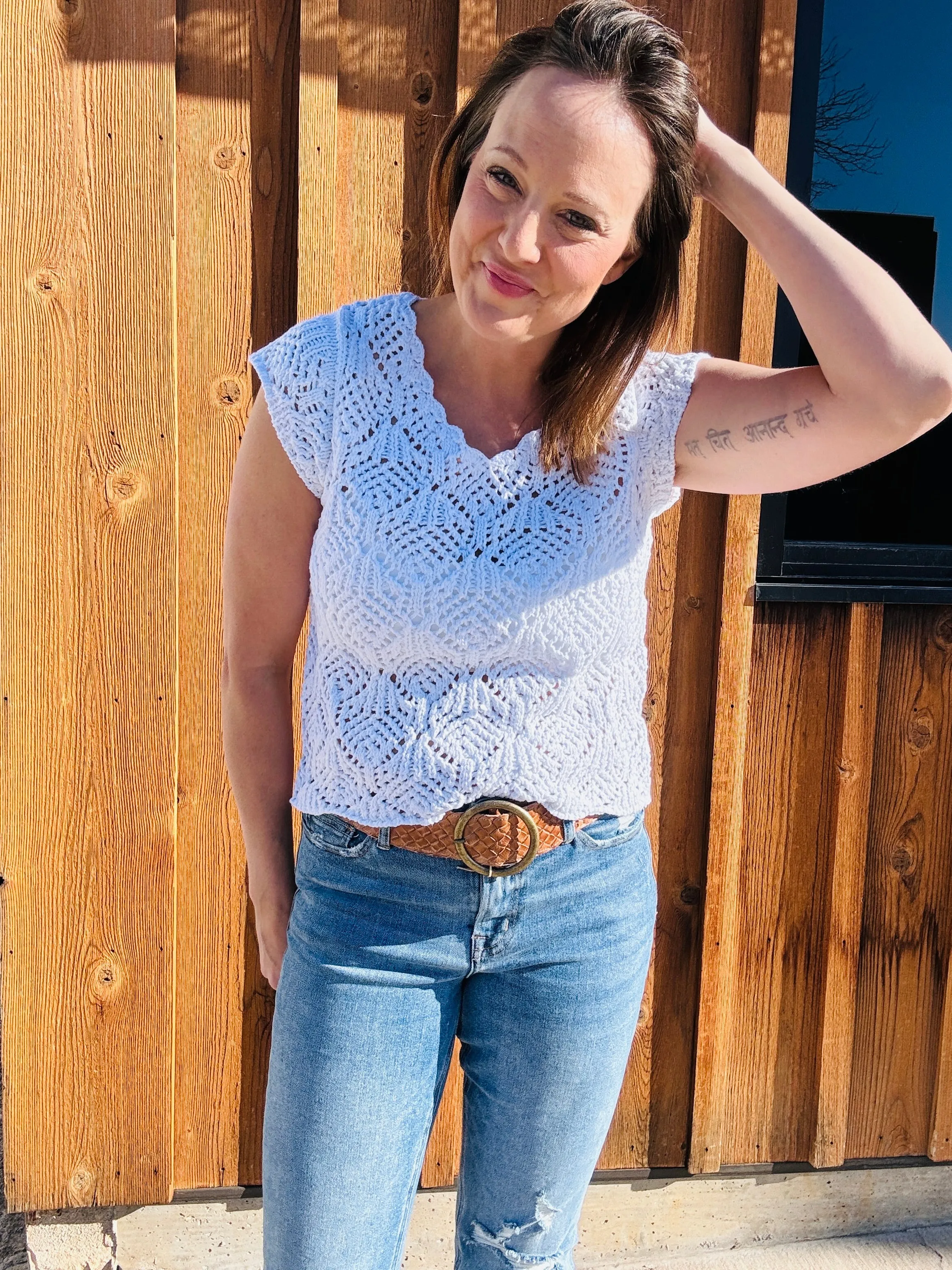ELAN Sleeveless Crochet Sweater