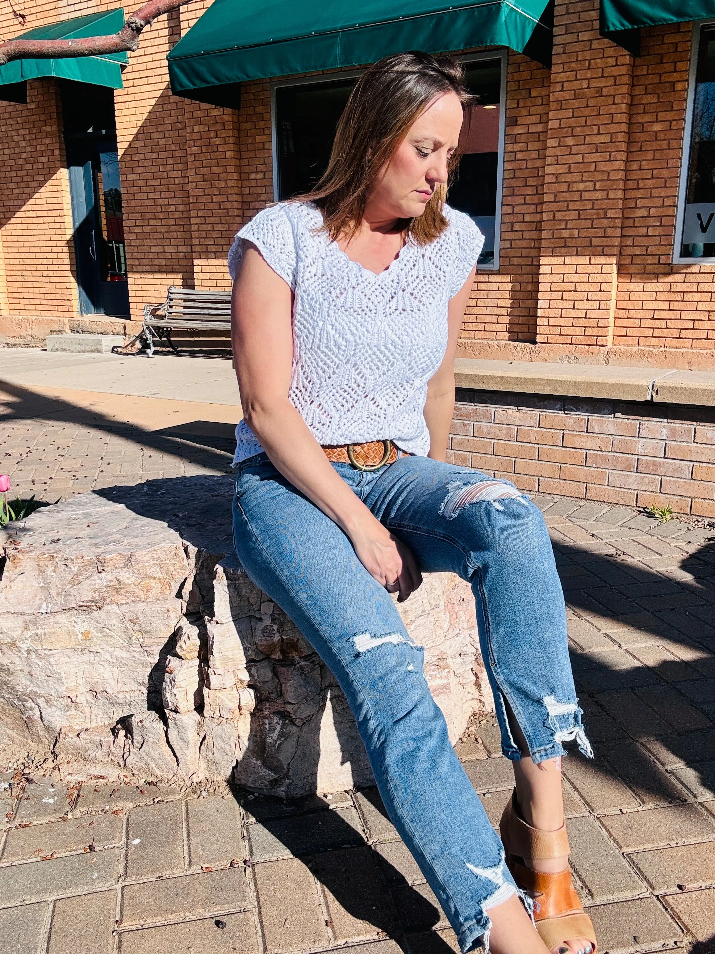 ELAN Sleeveless Crochet Sweater