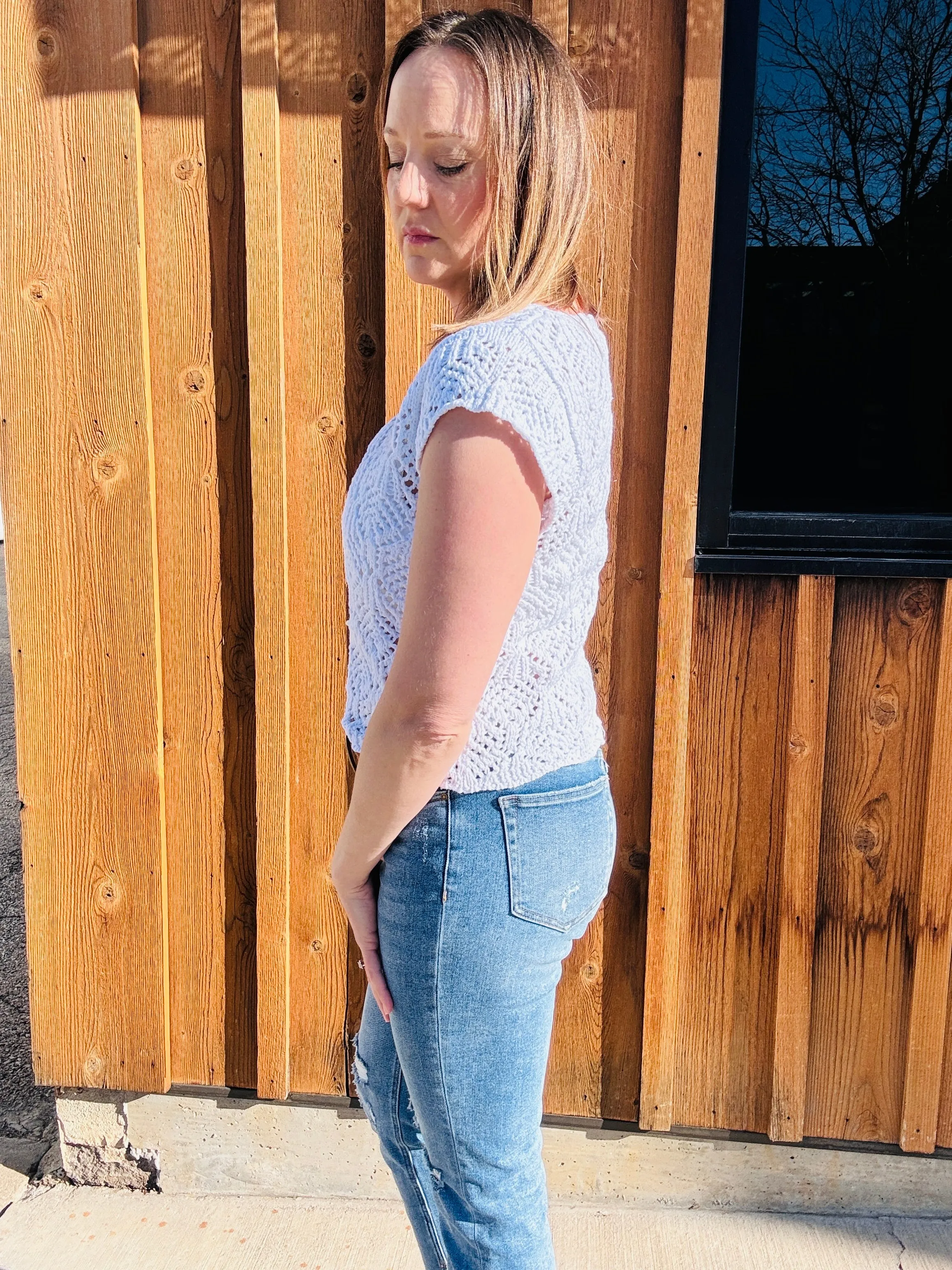 ELAN Sleeveless Crochet Sweater