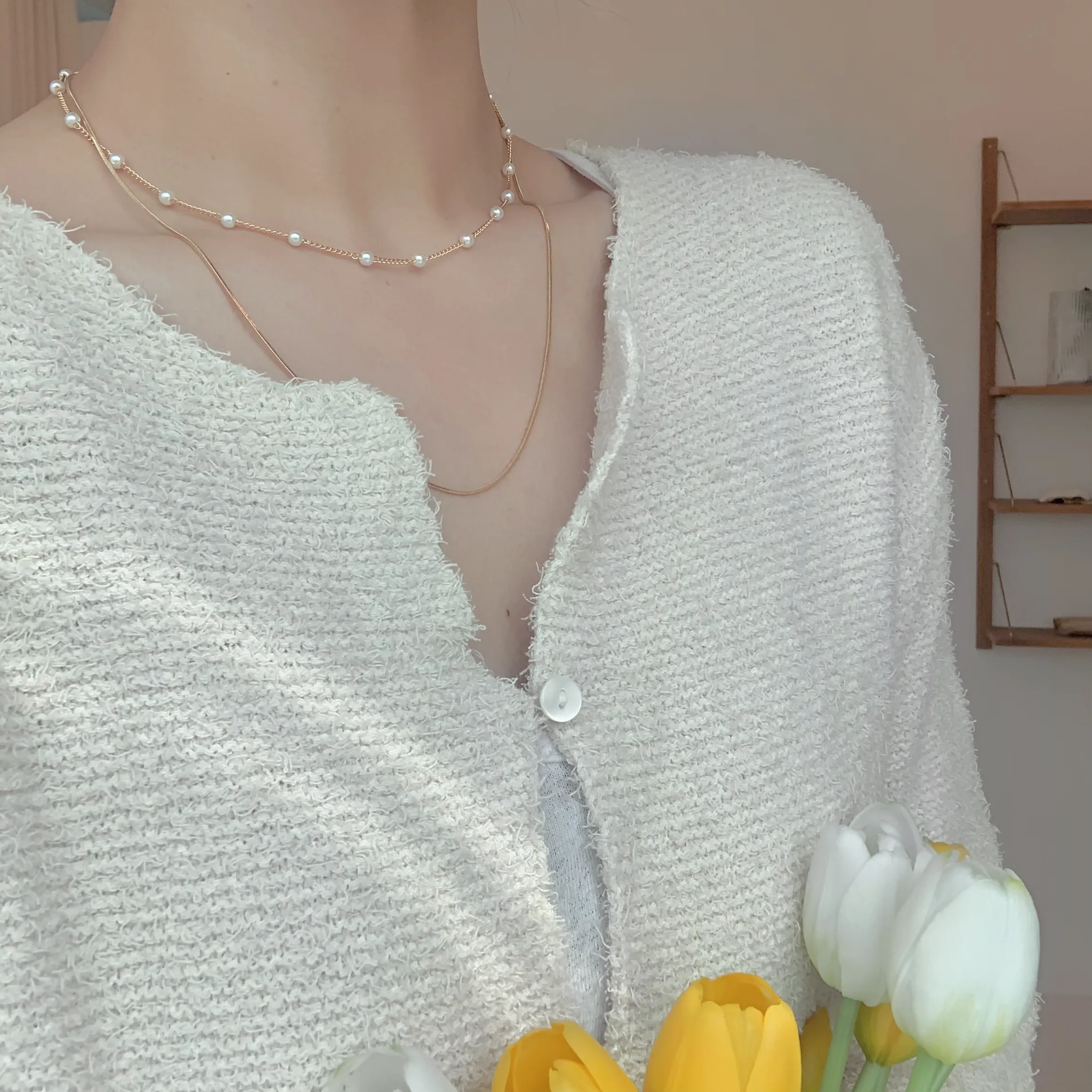 Elegant 18K Gold Plated Layered Multi Strand Pearl Necklace