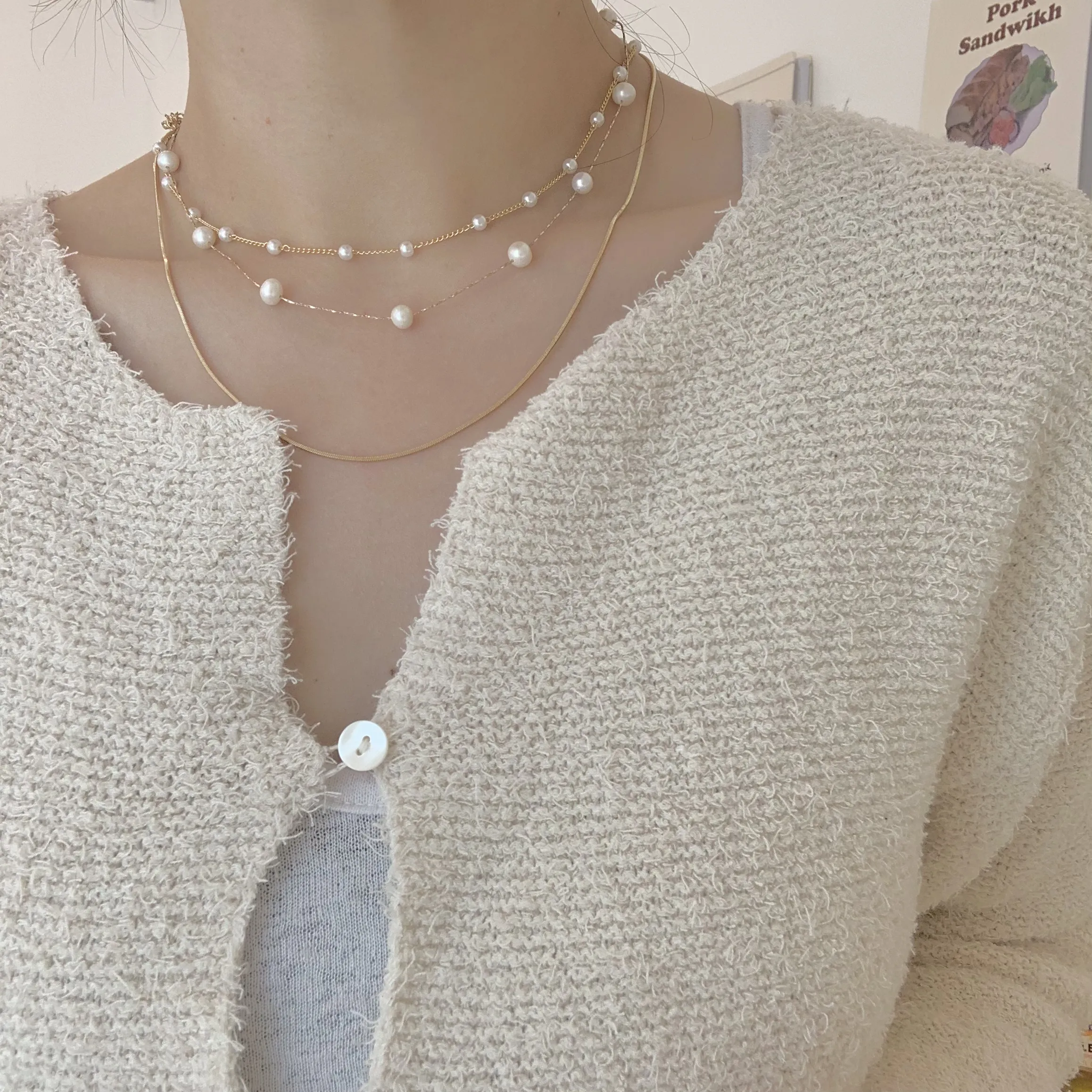 Elegant 18K Gold Plated Layered Multi Strand Pearl Necklace