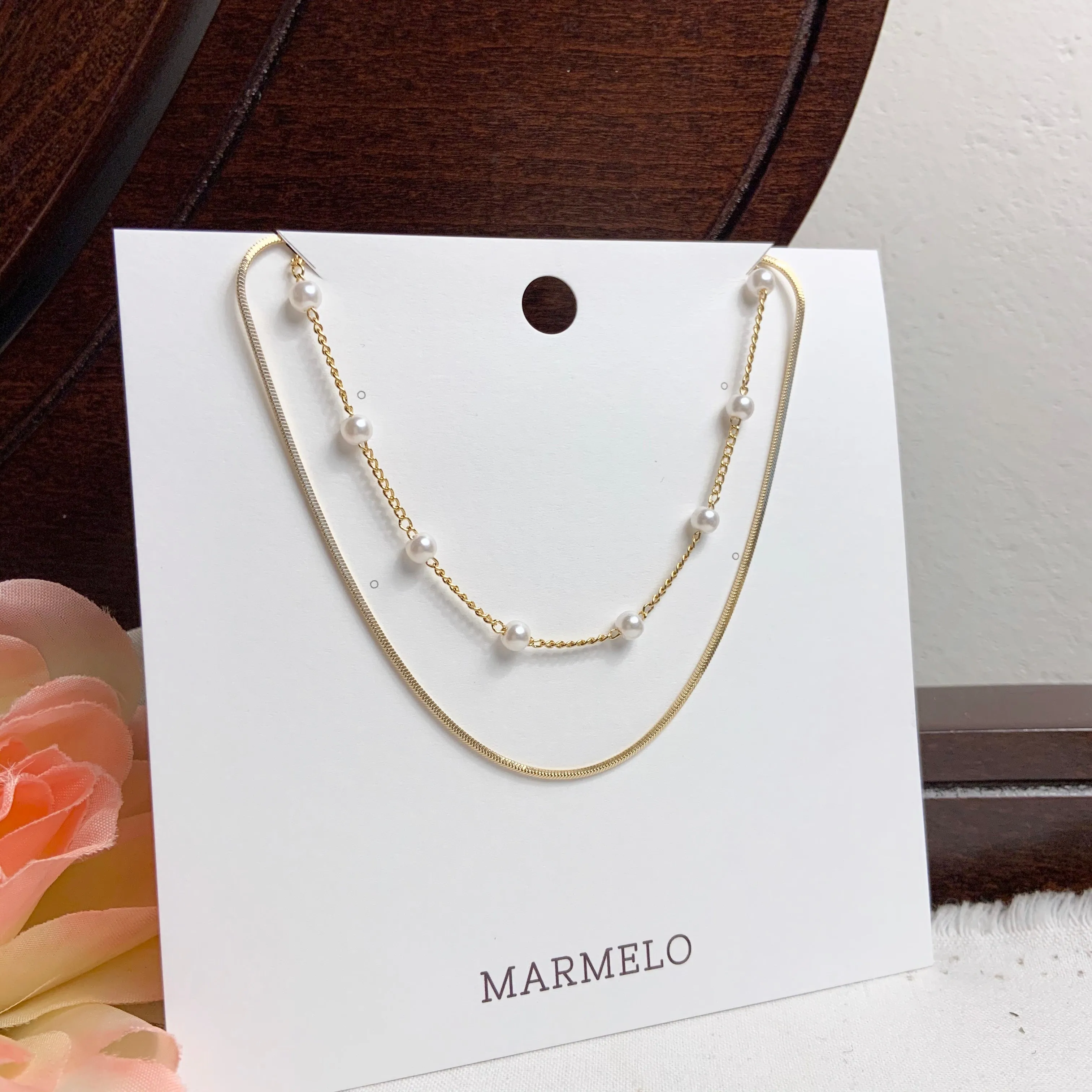 Elegant 18K Gold Plated Layered Multi Strand Pearl Necklace