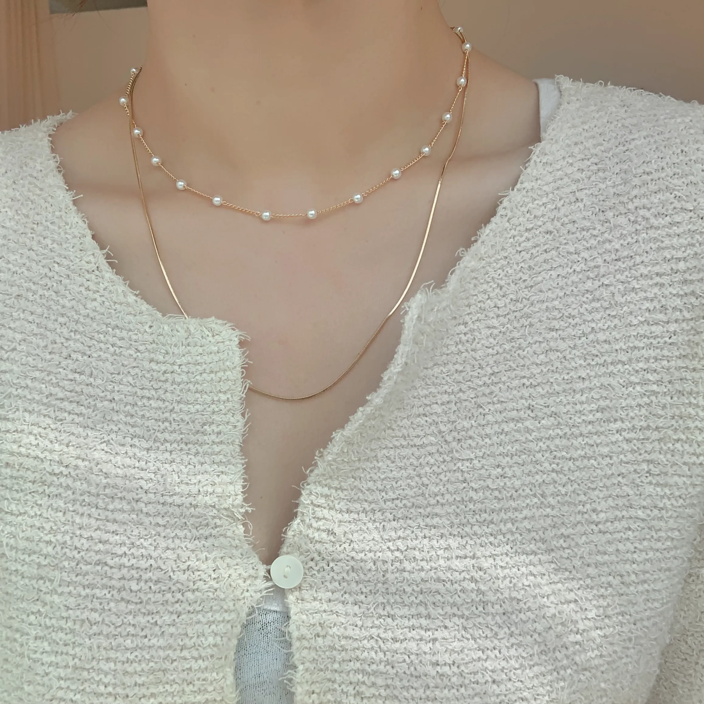 Elegant 18K Gold Plated Layered Multi Strand Pearl Necklace