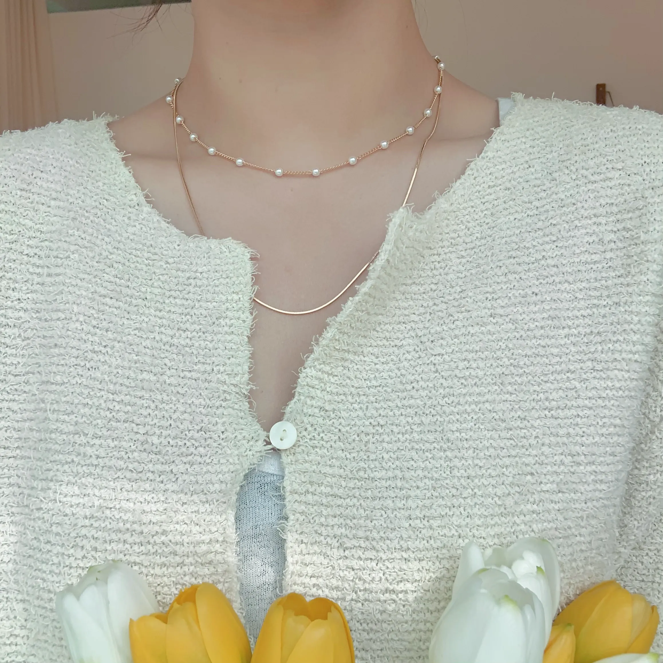 Elegant 18K Gold Plated Layered Multi Strand Pearl Necklace