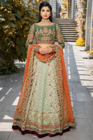 Elegant bridal dress in ghaghra choli style in green color # B3308