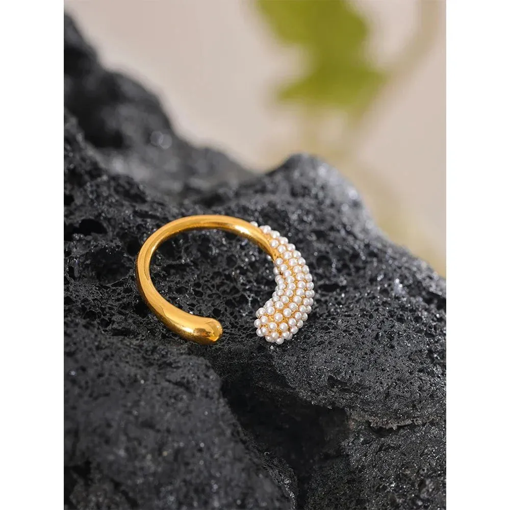 Elegant Imitation Pearls Golden Open Fashion Ring for Women