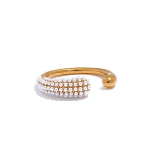Elegant Imitation Pearls Golden Open Fashion Ring for Women