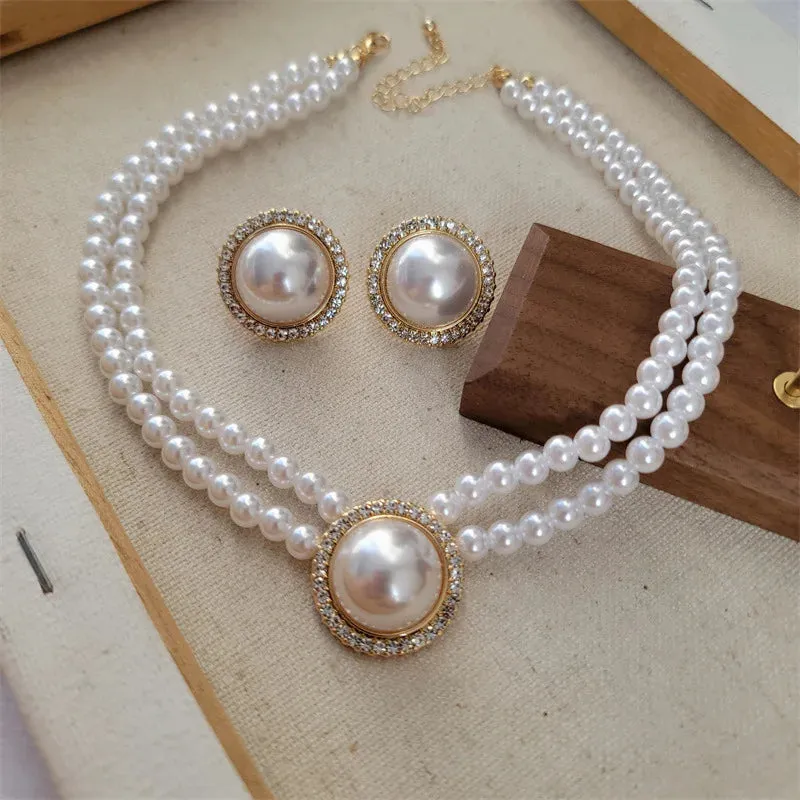 Elegant Pearl Clavicle Chain Pendant Necklaces Earrings Choker