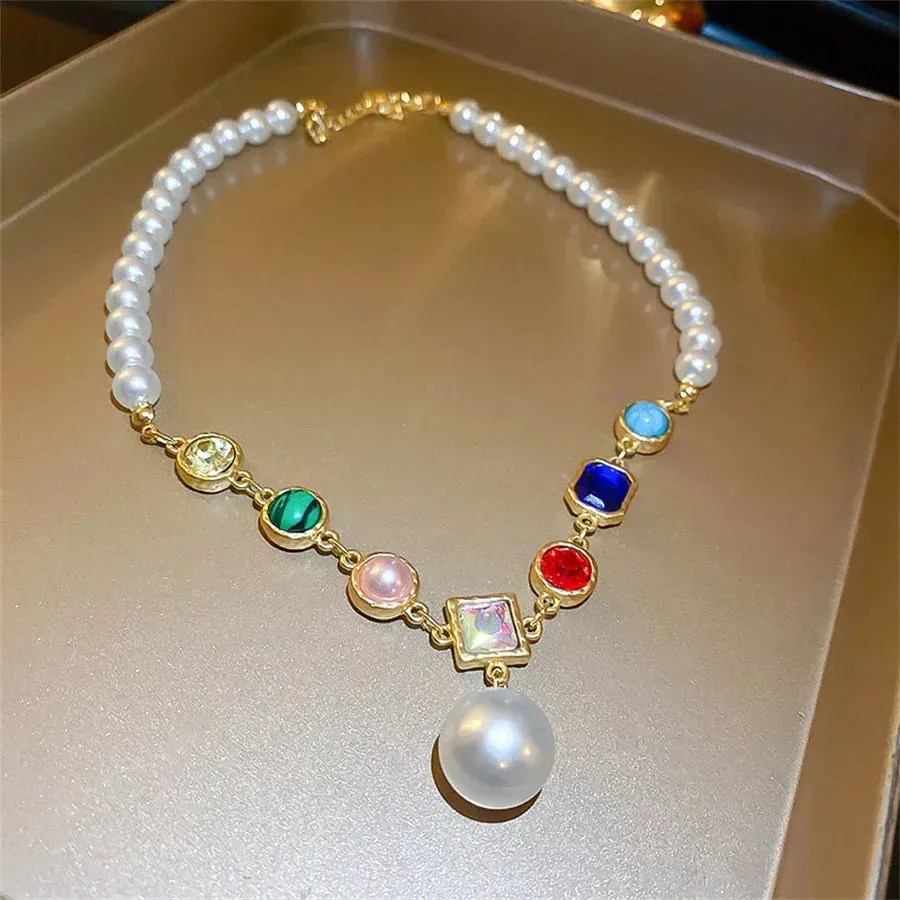 Elegant Pearl Clavicle Chain Pendant Necklaces Earrings Choker