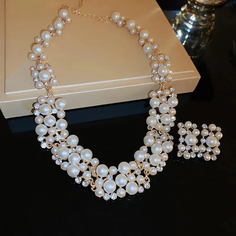 Elegant Pearl Clavicle Chain Pendant Necklaces Earrings Choker