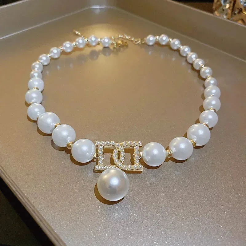 Elegant Pearl Clavicle Chain Pendant Necklaces Earrings Choker