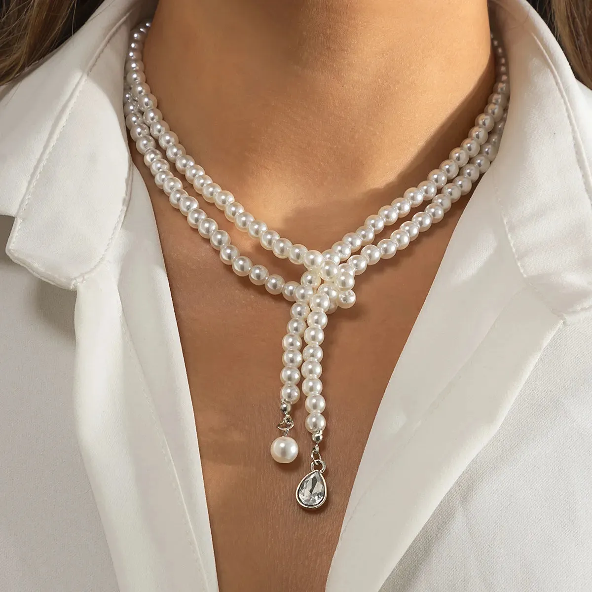 Elegant Pearl Clavicle Chain Pendant Necklaces Earrings Choker