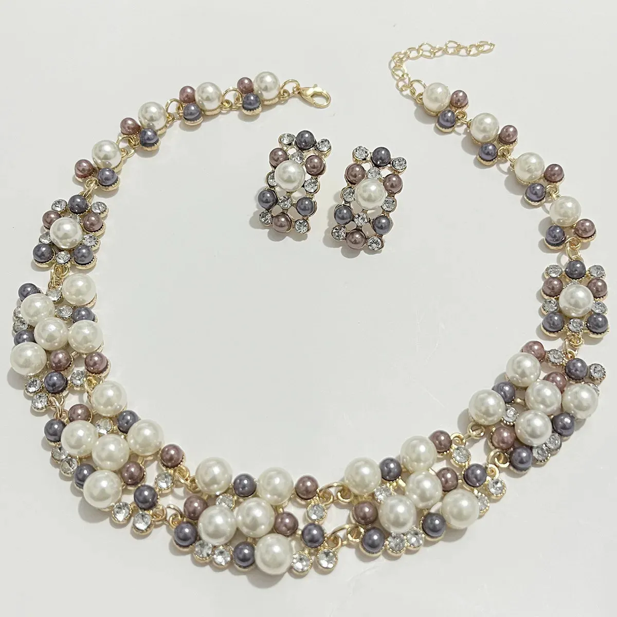 Elegant Pearl Clavicle Chain Pendant Necklaces Earrings Choker