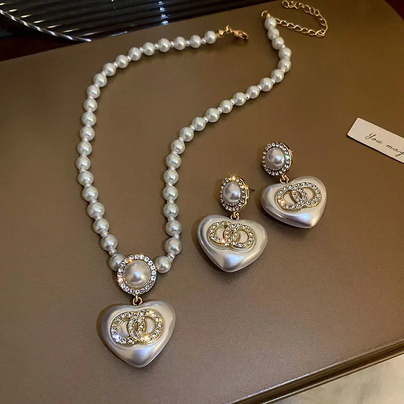 Elegant Pearl Clavicle Chain Pendant Necklaces Earrings Choker