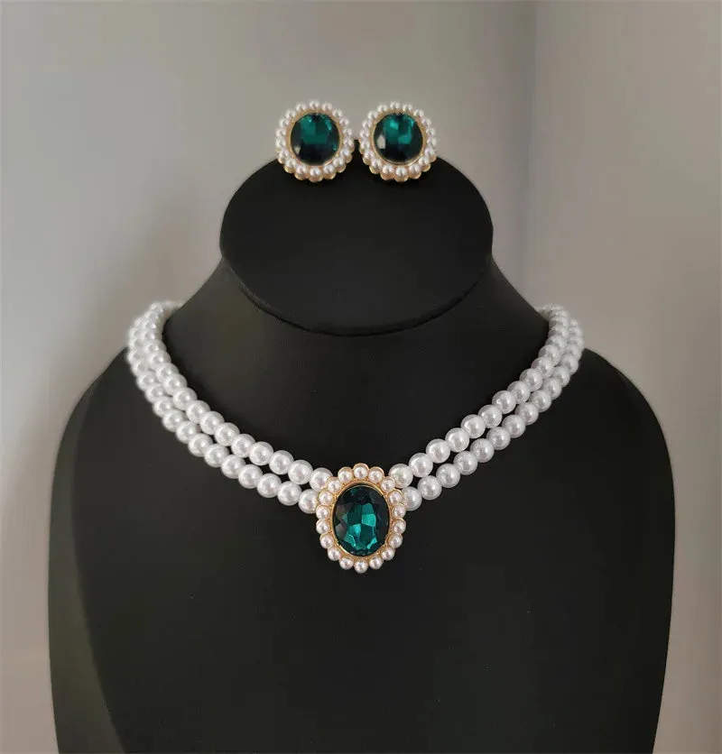 Elegant Pearl Clavicle Chain Pendant Necklaces Earrings Choker