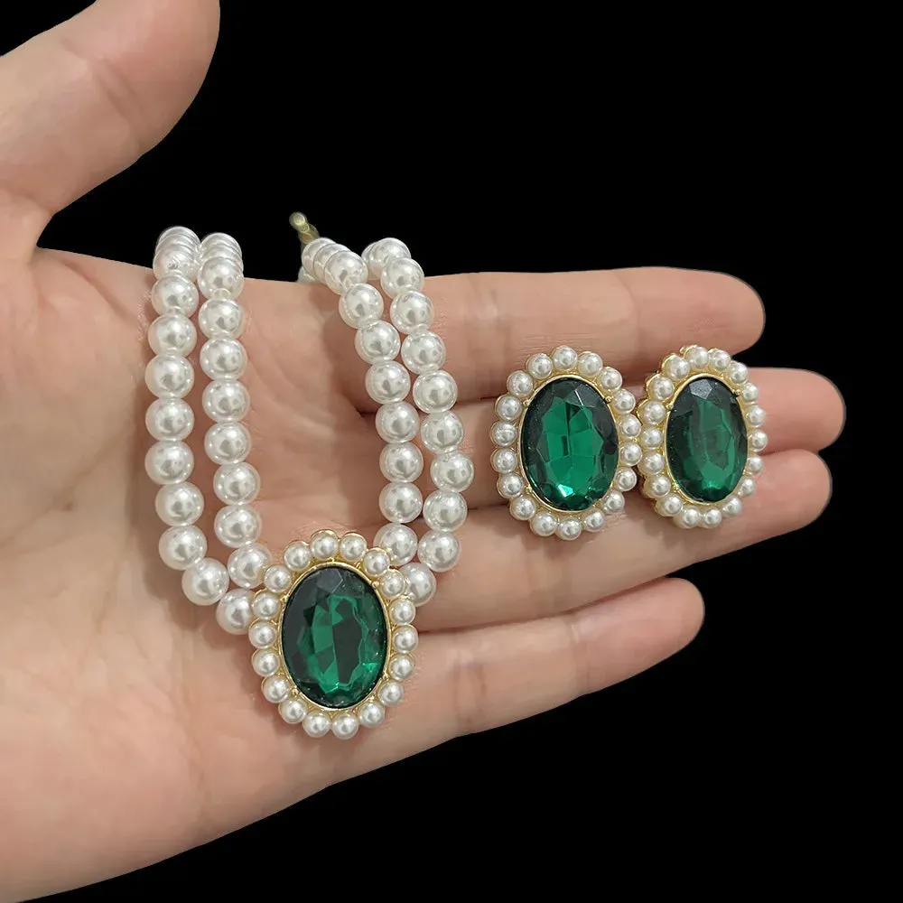 Elegant Pearl Clavicle Chain Pendant Necklaces Earrings Choker
