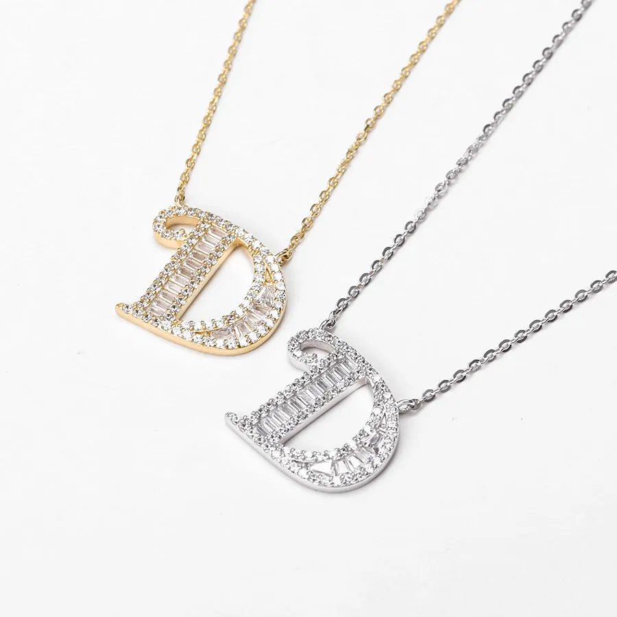Elegant S925 Silver,14K Gold Plated CZ Diamond Initial D Necklace