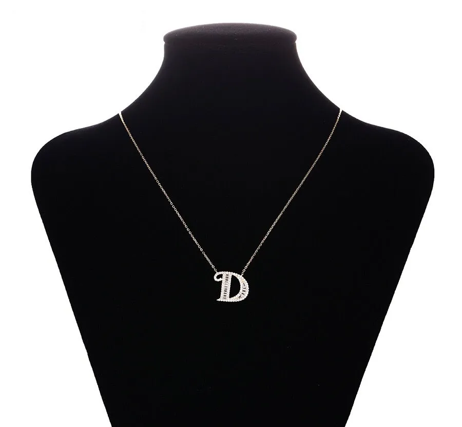 Elegant S925 Silver,14K Gold Plated CZ Diamond Initial D Necklace