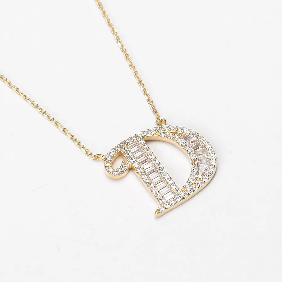 Elegant S925 Silver,14K Gold Plated CZ Diamond Initial D Necklace