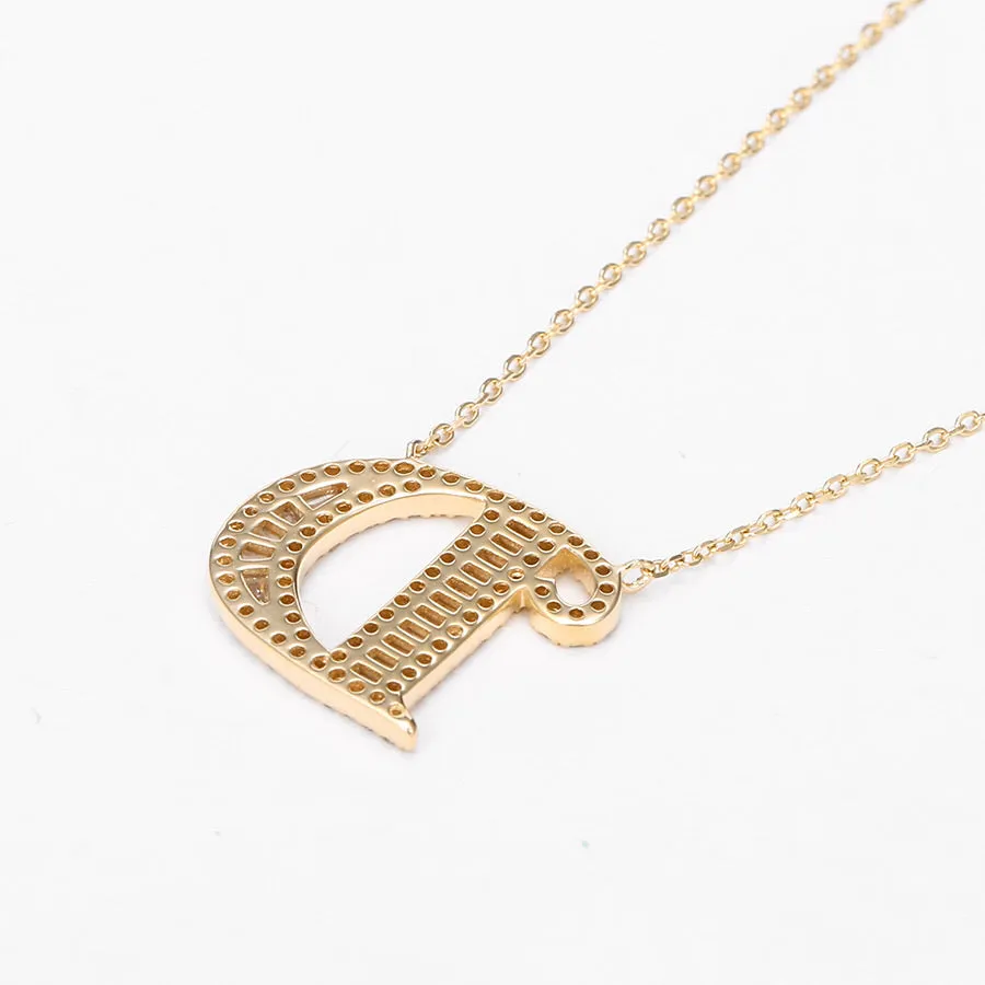 Elegant S925 Silver,14K Gold Plated CZ Diamond Initial D Necklace