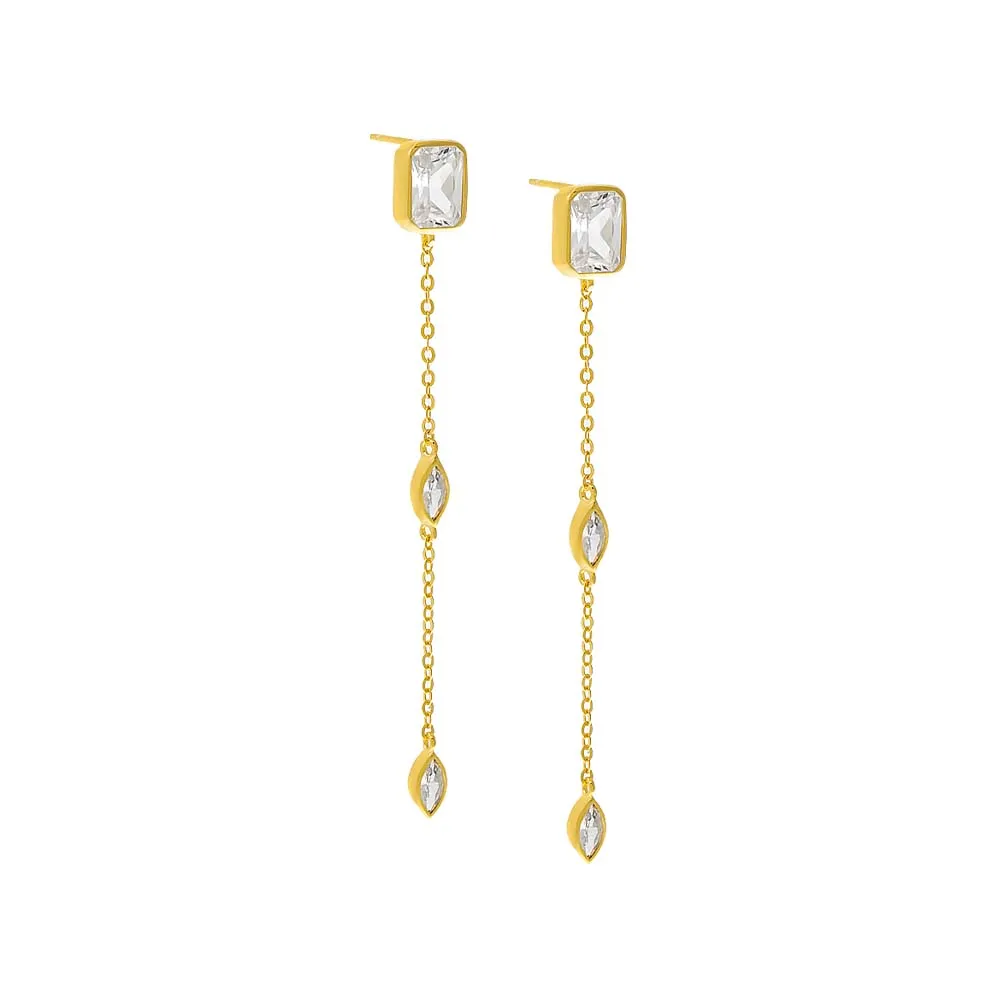 Emerald Bezel Drop Chain Stud Earring