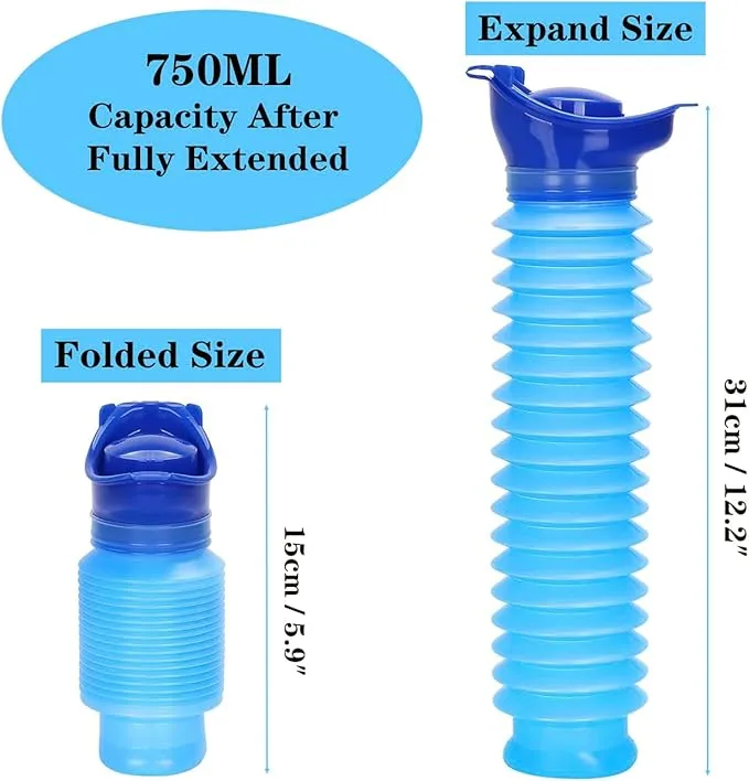 Emergency Urinal for Kids Adult Portable Reusable Outdoor Urinal Potty Pee Bottle, Outdoor Shrinkable Urinal for Travel, Camping, Hiking, Traffic Jam and Queuing-2 Pack 750ml Black and Blue