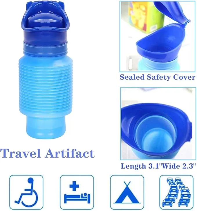 Emergency Urinal for Kids Adult Portable Reusable Outdoor Urinal Potty Pee Bottle, Outdoor Shrinkable Urinal for Travel, Camping, Hiking, Traffic Jam and Queuing-2 Pack 750ml Black and Blue