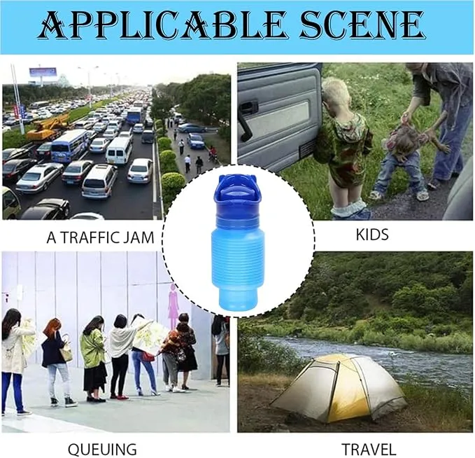 Emergency Urinal for Kids Adult Portable Reusable Outdoor Urinal Potty Pee Bottle, Outdoor Shrinkable Urinal for Travel, Camping, Hiking, Traffic Jam and Queuing-2 Pack 750ml Black and Blue