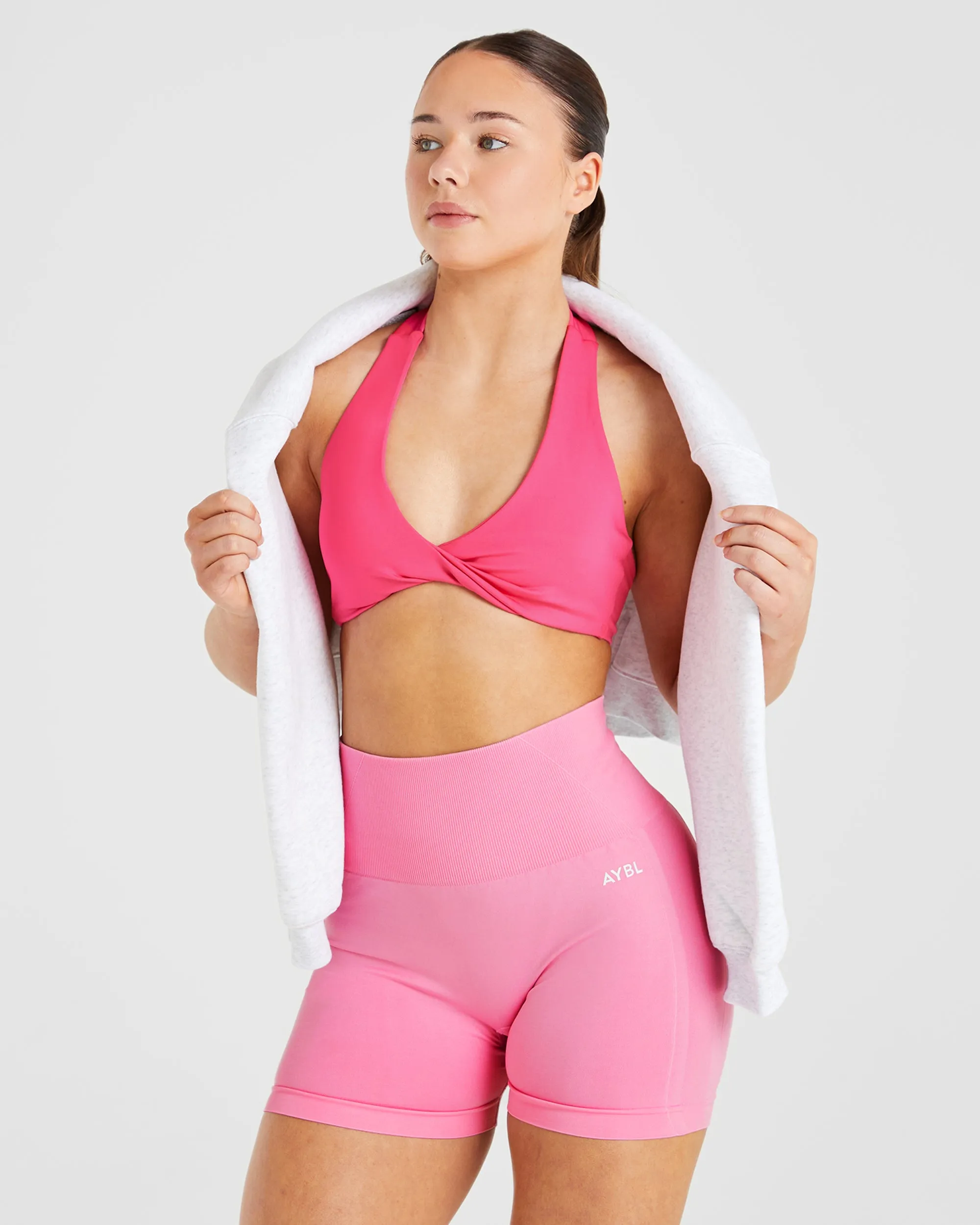 Essential Halterneck Sports Bra - Hot Pink