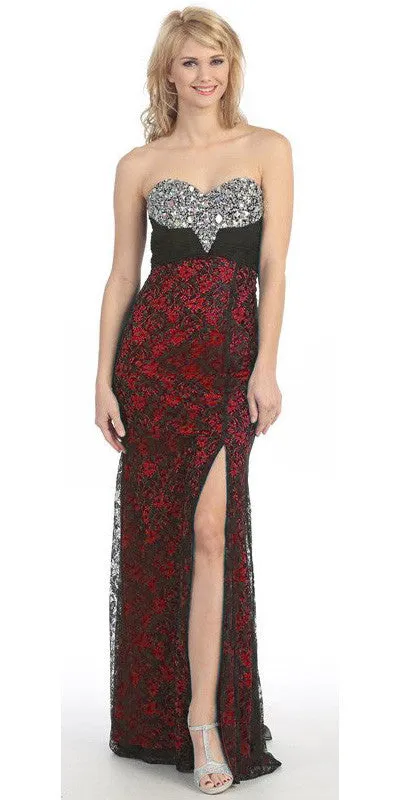 Eureka 2601 Studded Bodice Strapless Lace Long Gown