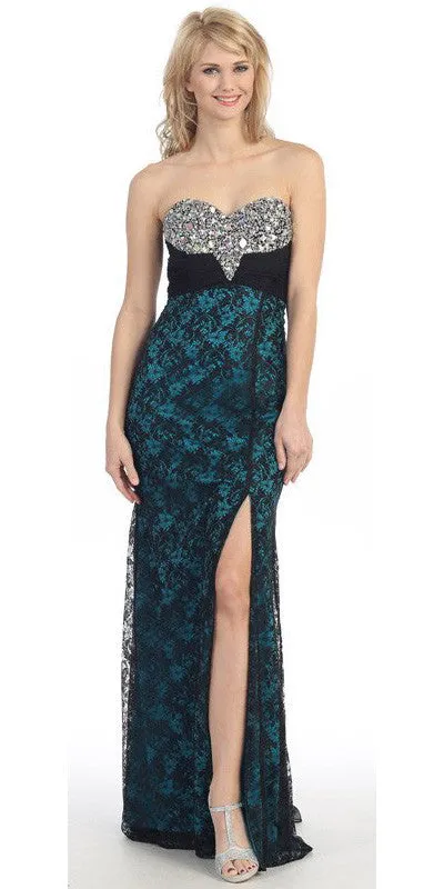 Eureka 2601 Studded Bodice Strapless Lace Long Gown