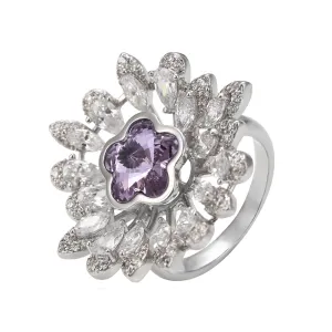 Fashion Purple Crystal & CZ Diamond Flower Ring