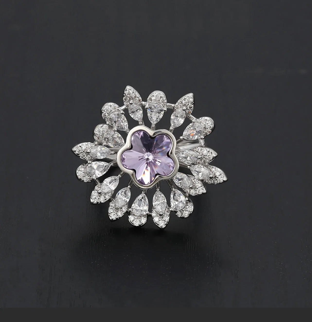 Fashion Purple Crystal & CZ Diamond Flower Ring