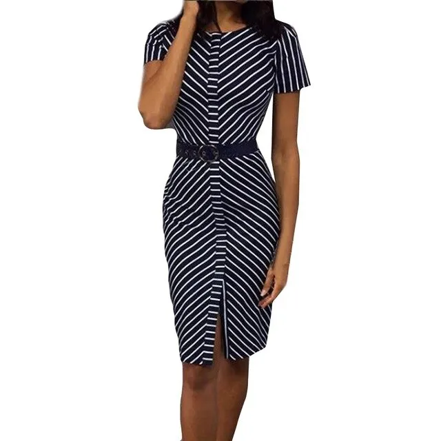 Fashion Summer Striped Short Dress Work Office Sexy Bodycon Dress Sundress Women's Casual Evening Party Dress Vestido de festa