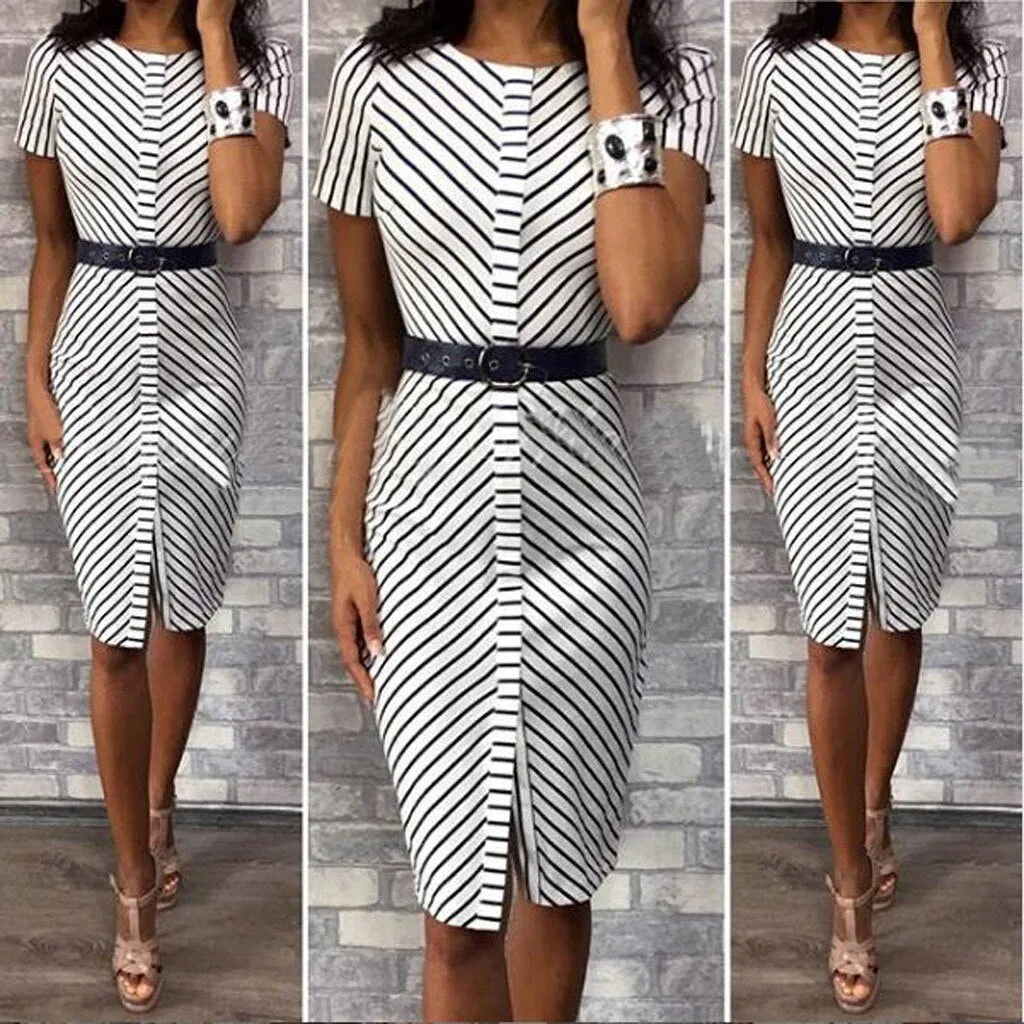 Fashion Summer Striped Short Dress Work Office Sexy Bodycon Dress Sundress Women's Casual Evening Party Dress Vestido de festa