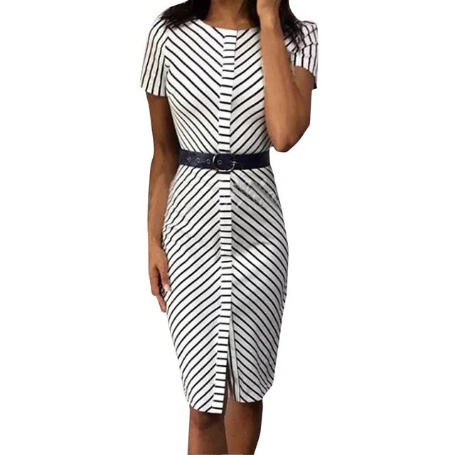 Fashion Summer Striped Short Dress Work Office Sexy Bodycon Dress Sundress Women's Casual Evening Party Dress Vestido de festa