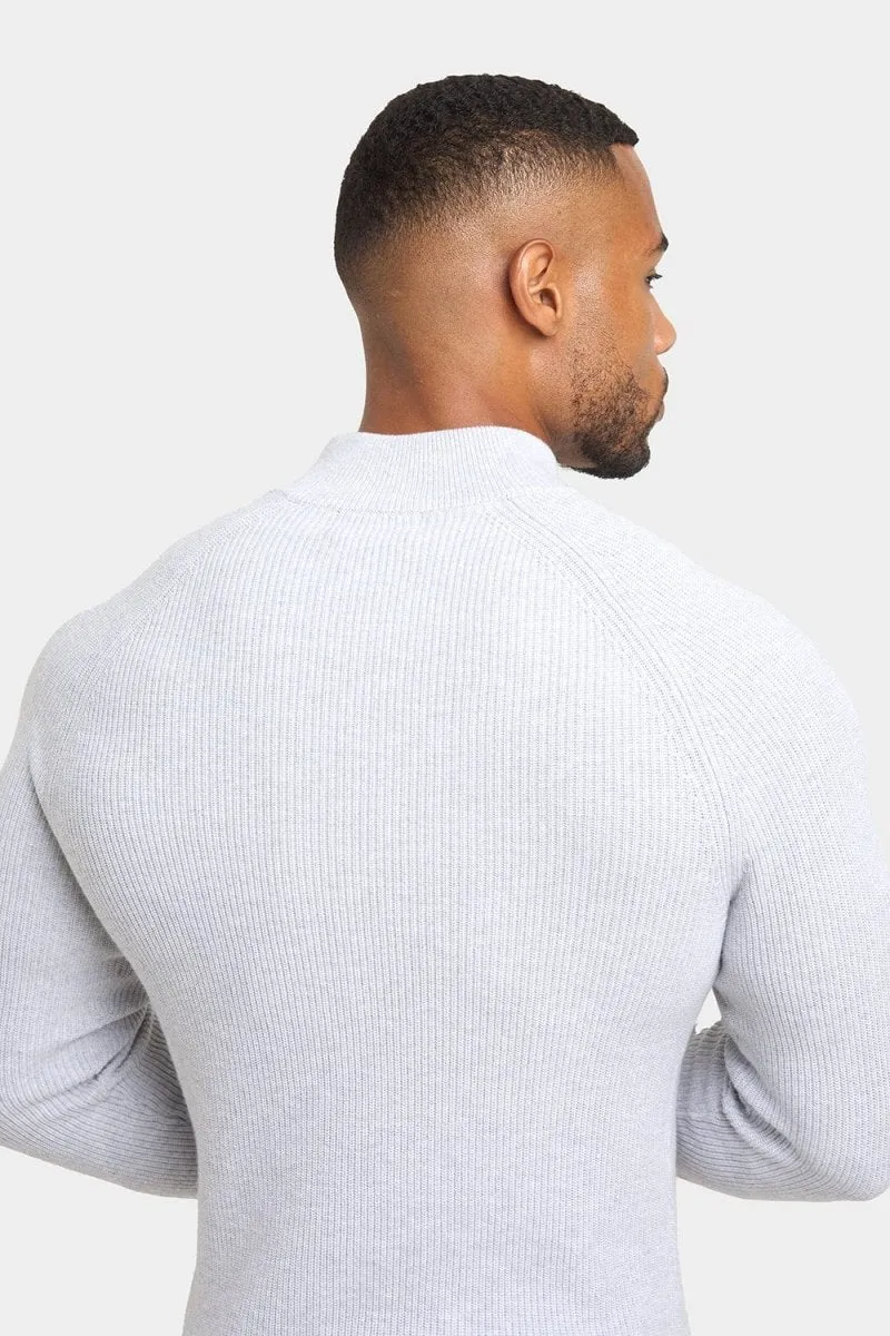 Fisherman Textured Half Zip Neck in Soft Grey Marl