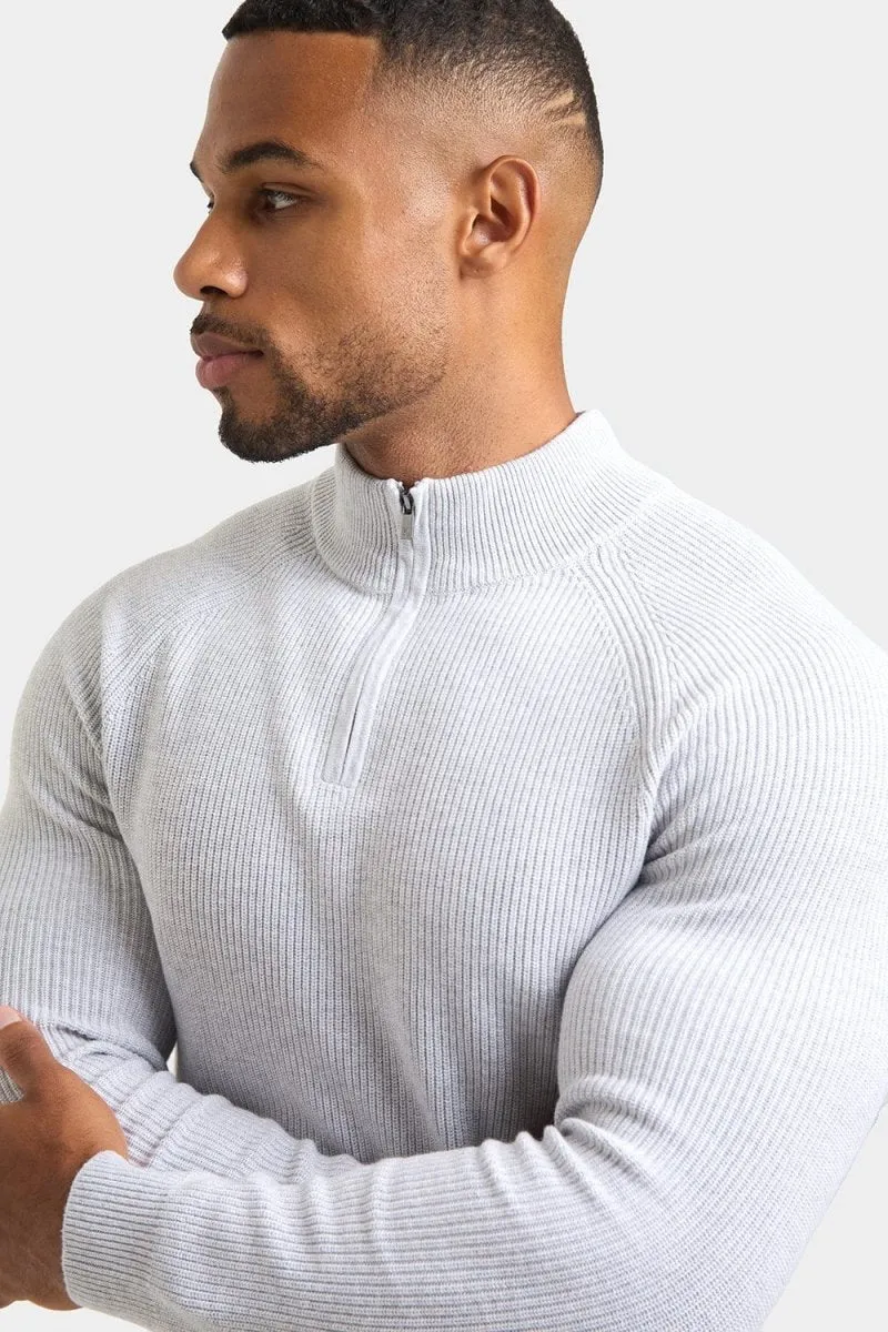 Fisherman Textured Half Zip Neck in Soft Grey Marl