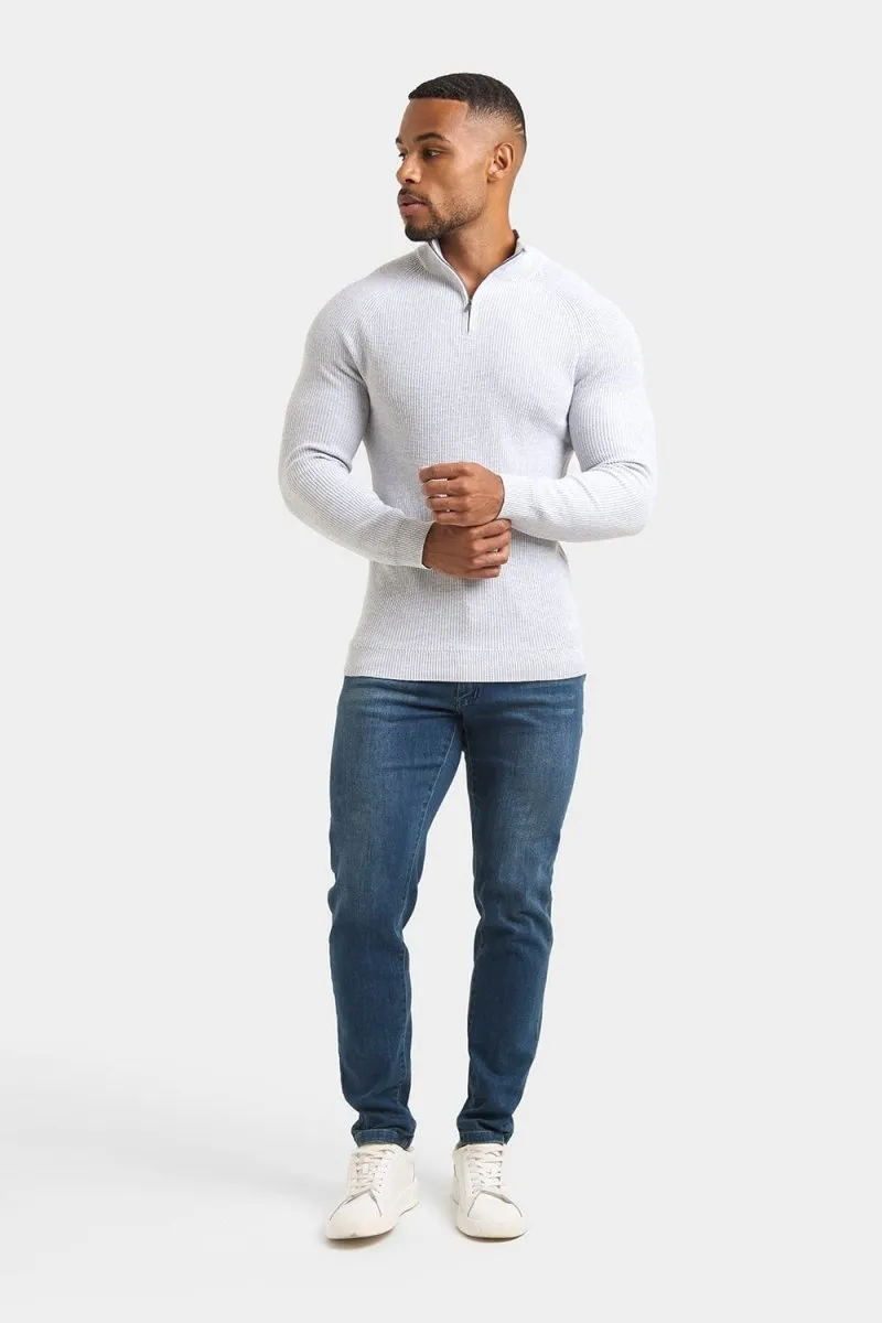 Fisherman Textured Half Zip Neck in Soft Grey Marl