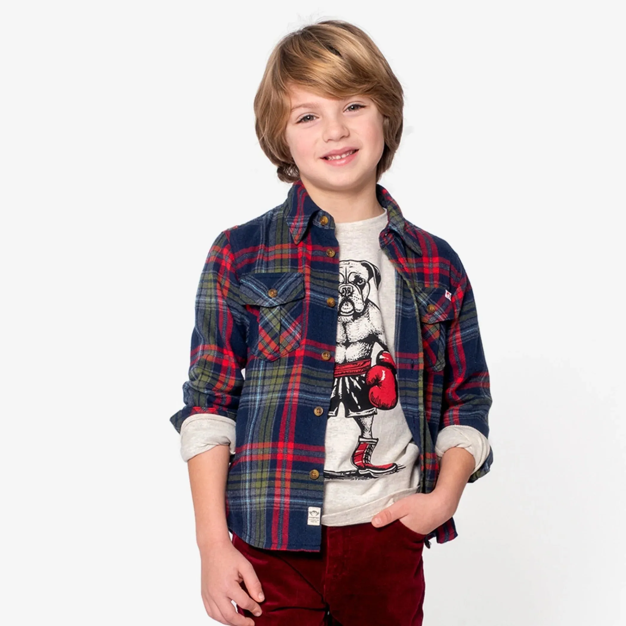Flannel Shirt - Navy/Cranberry Plaid