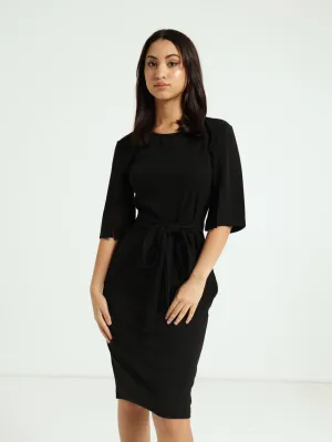 Flare Slit Sleeve Bodycon Dress - Black
