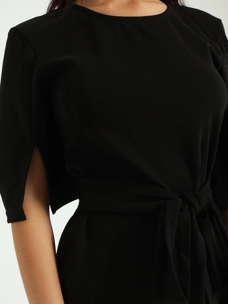 Flare Slit Sleeve Bodycon Dress - Black