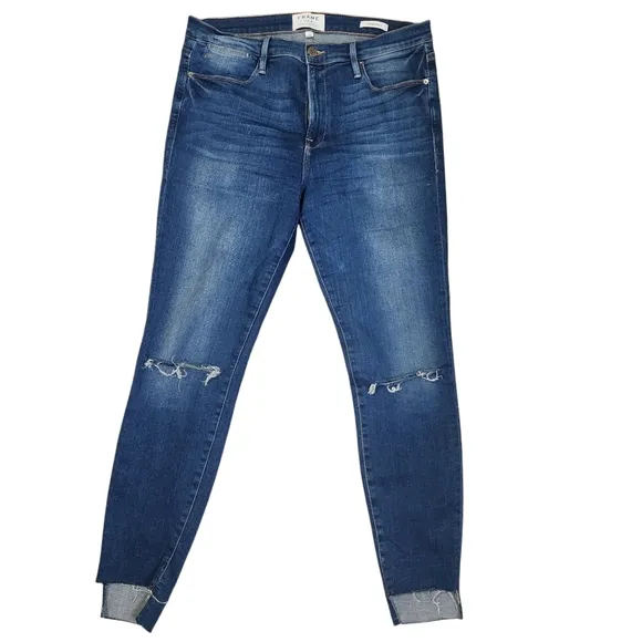 FRAME Le High Skinny Jeans - Distressed Medium Wash - 31 (12)
