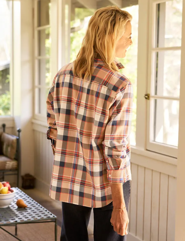 Frank & Eileen - Eileen Italian Flannel Relaxed Button-Up - Camel and Navy with Orange Plaid Shirt