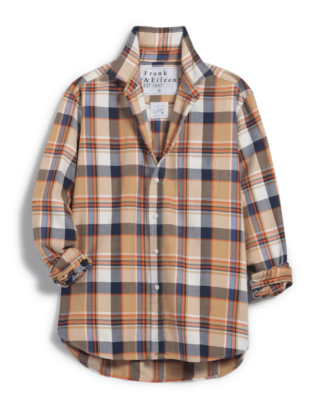 Frank & Eileen - Eileen Italian Flannel Relaxed Button-Up - Camel and Navy with Orange Plaid Shirt