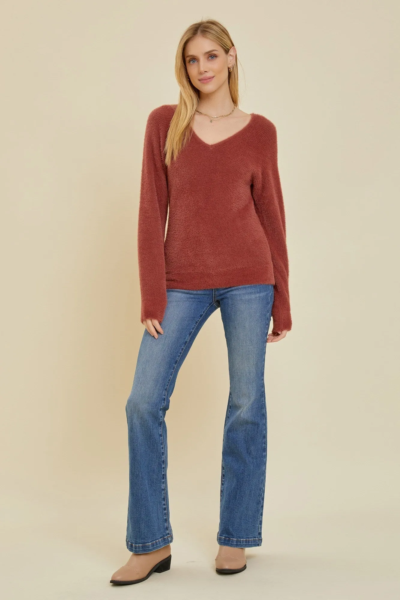 Fuzzy V-Neck Sweater